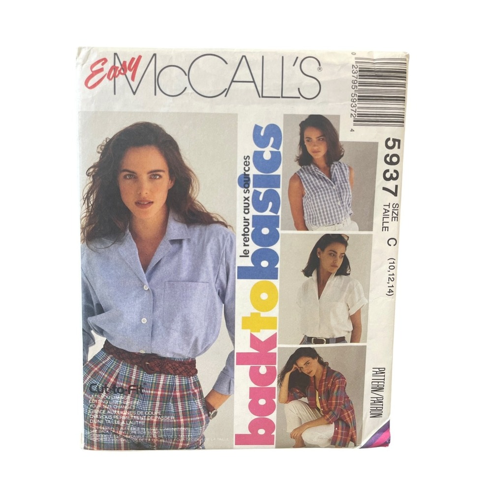 McCall's Sewing Pattern 5937 Misses Size C 10-12-14 90s Shirt Blouse Easy Uncut